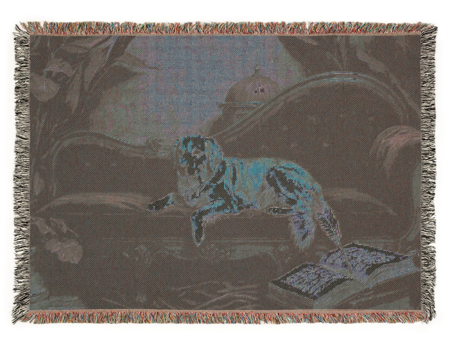 Regal Reverie™ woven art blanket — luxury cotton pet throw with classical portrait design
