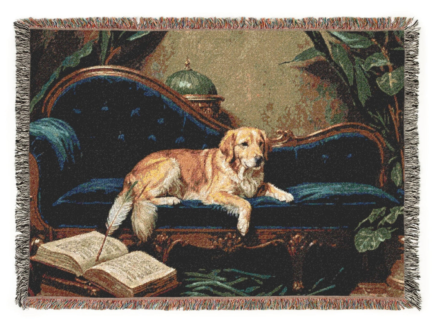 Regal Reverie™ woven pet blanket — heirloom cotton throw featuring fine art dog portrait